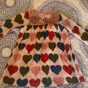 Pink Chicken Heart Print Sequin Collar Dress in Pink, Red, Blue, Green